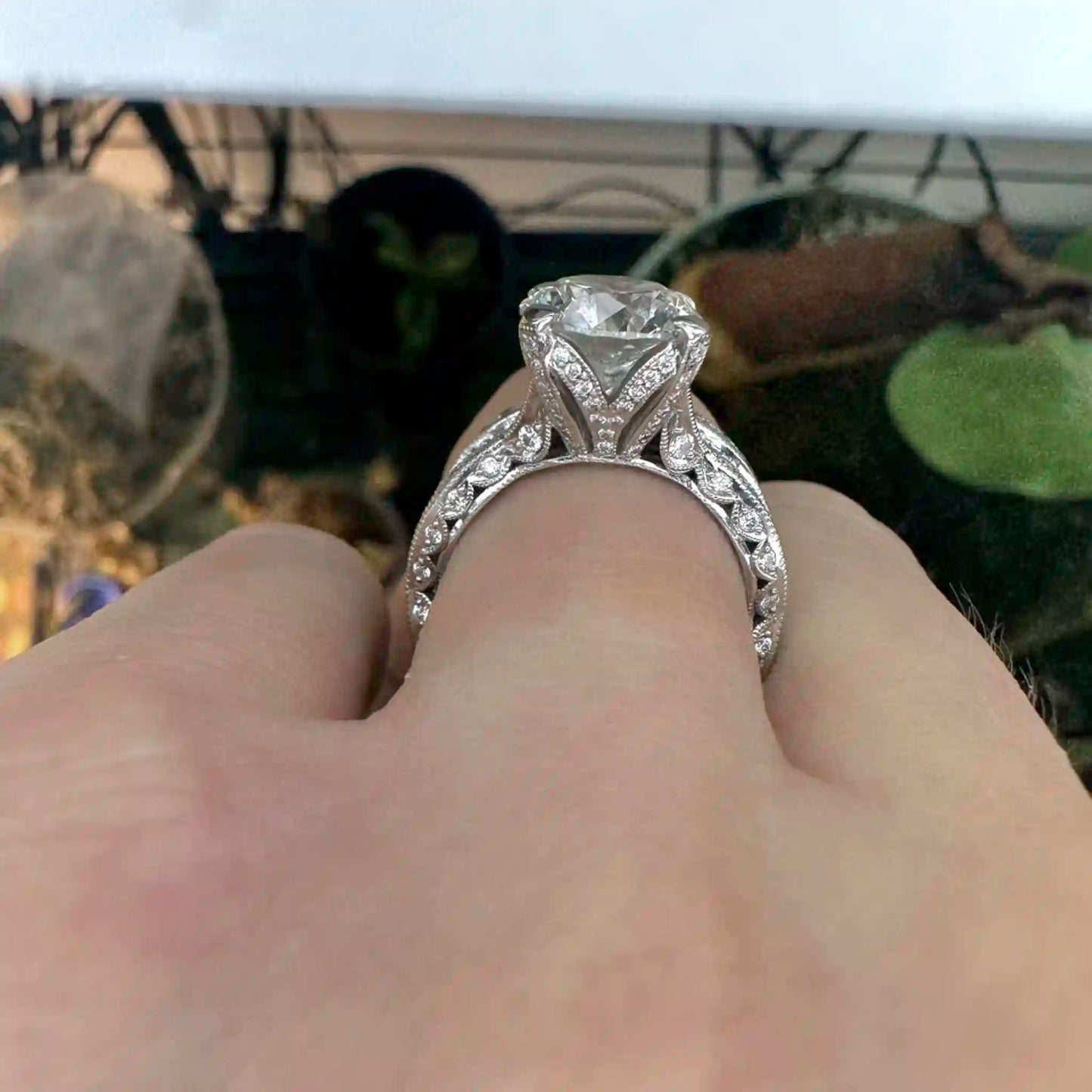 Certified 4.8 CTW RoyalT Platinum Tacori and Wedding Band Set with 3.0ct G VS1 Hearts and Arrows Diamond - Hand-Me-Diamonds