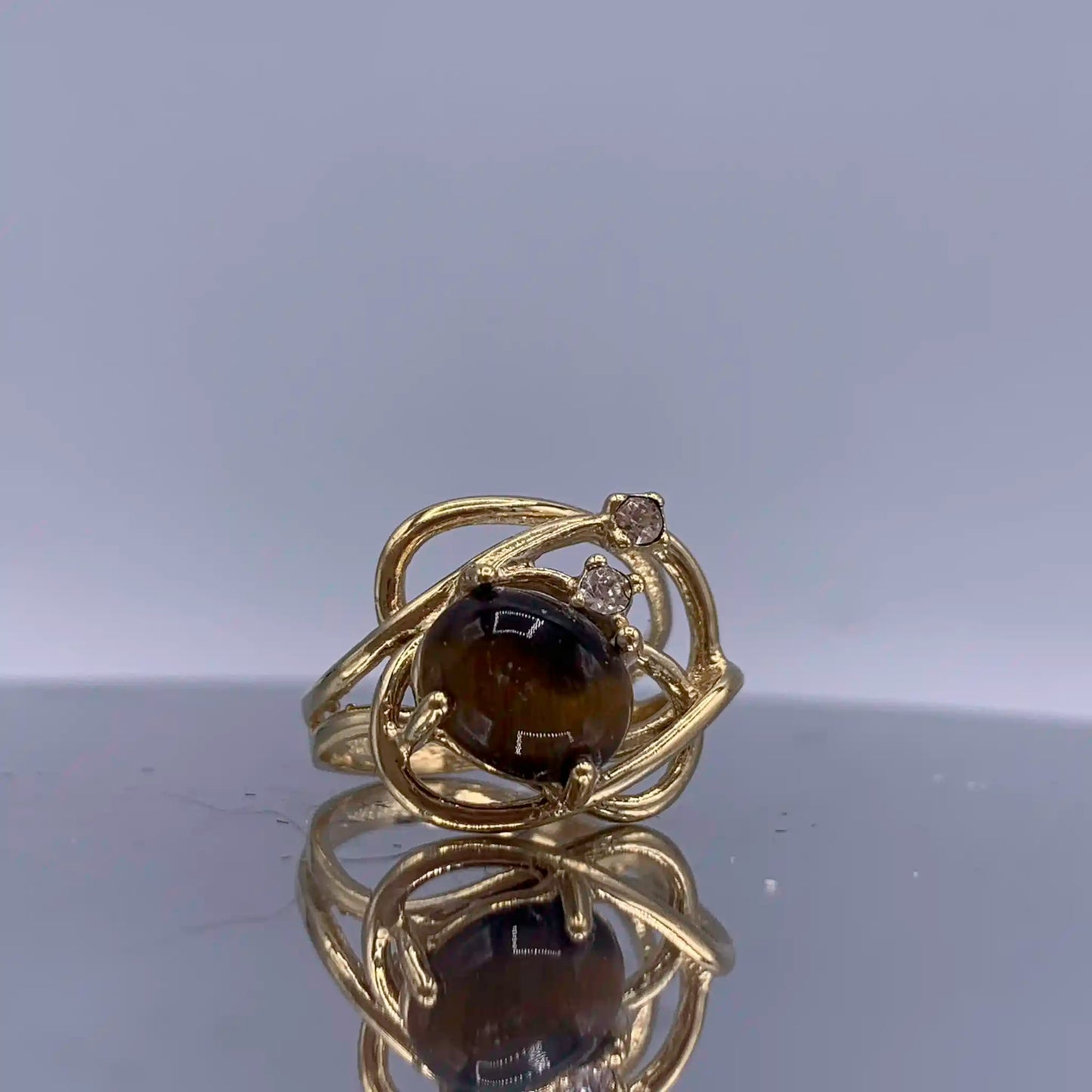 Vintage Sterling-Silver Chrysoberyl Cabochon Open-Work Ring - Hand-Me-Diamonds