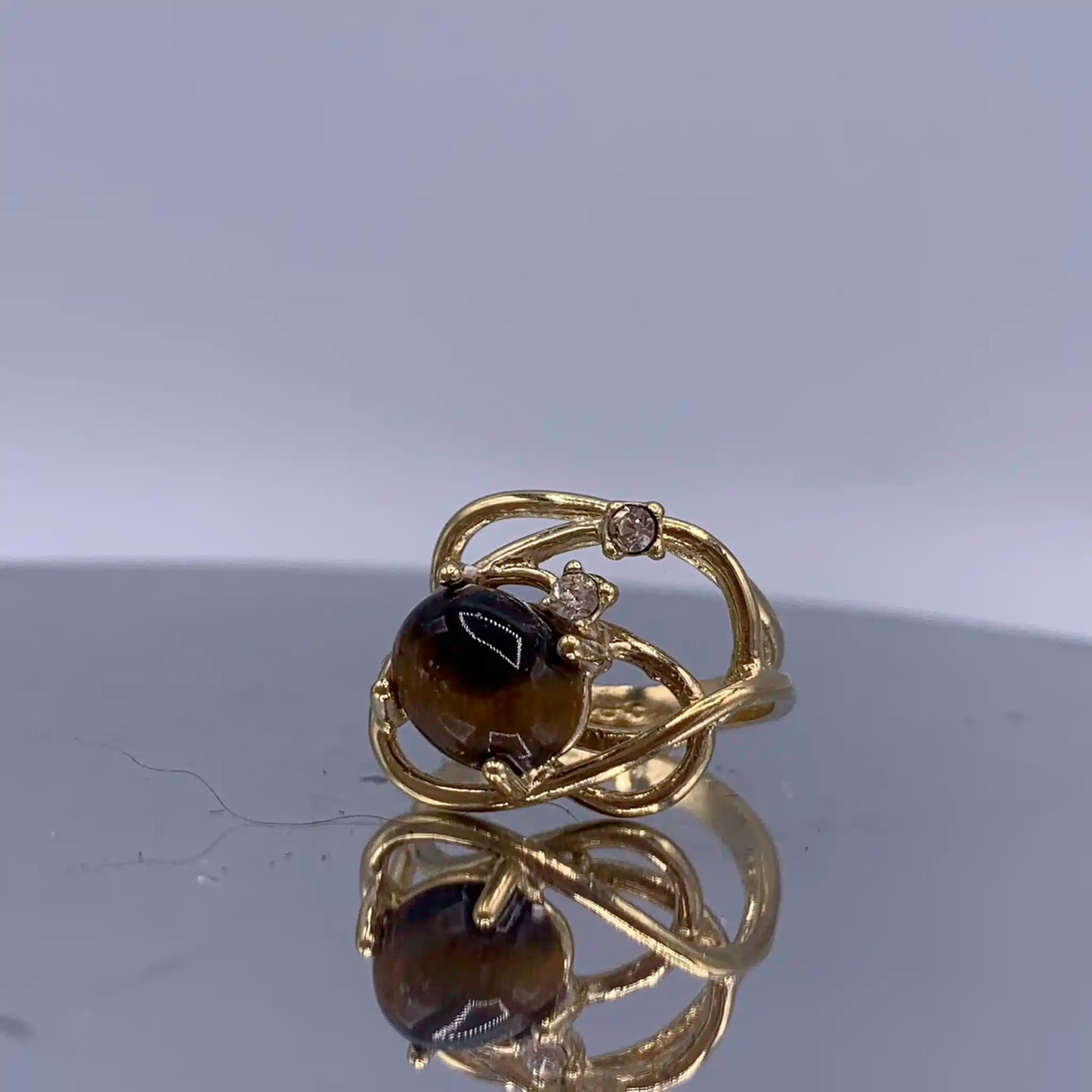 Vintage Sterling-Silver Chrysoberyl Cabochon Open-Work Ring - Hand-Me-Diamonds