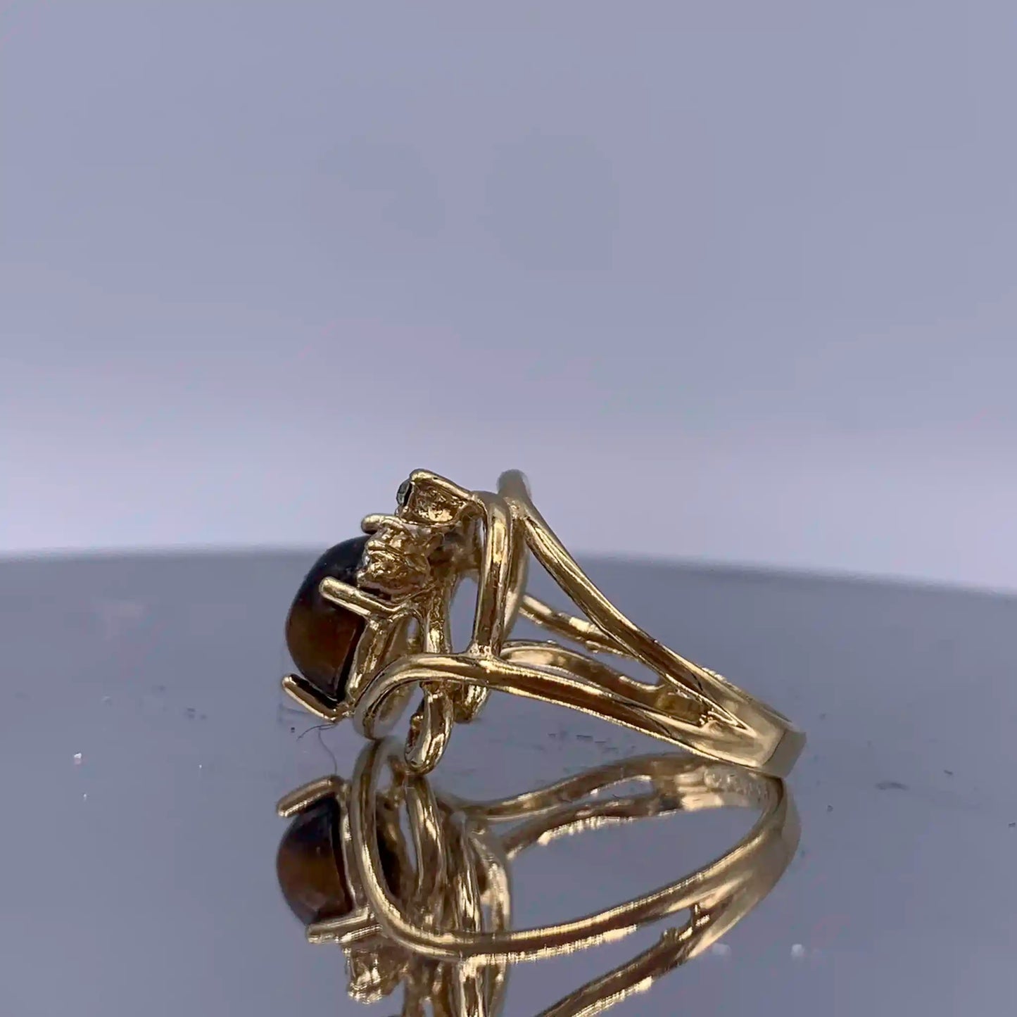 Vintage Sterling-Silver Chrysoberyl Cabochon Open-Work Ring - Hand-Me-Diamonds