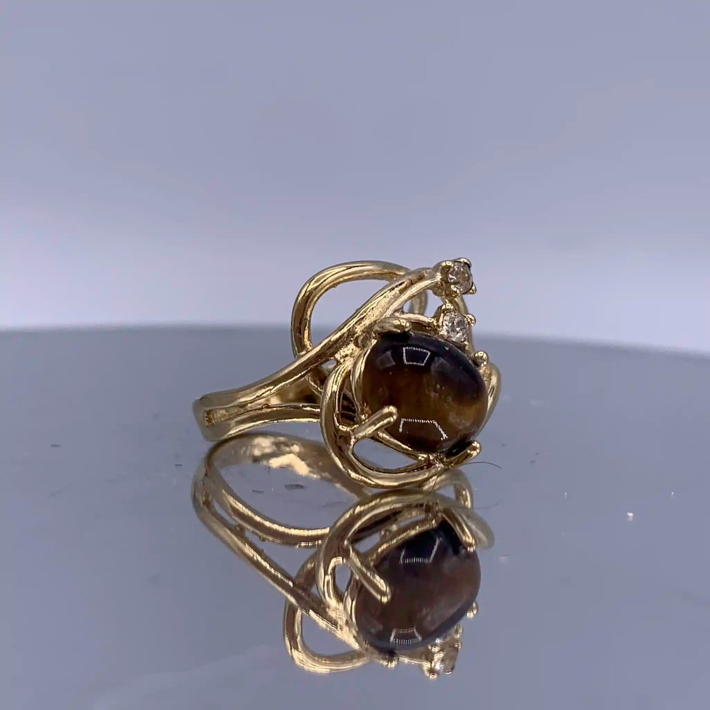 Vintage Sterling-Silver Chrysoberyl Cabochon Open-Work Ring - Hand-Me-Diamonds