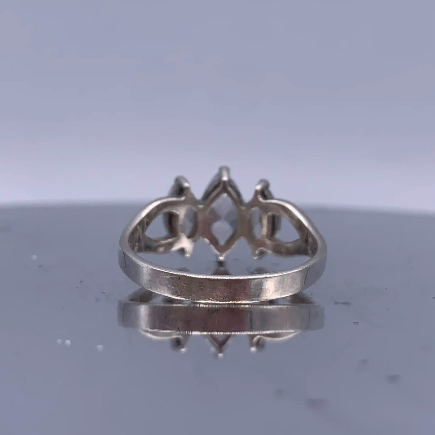 Vintage Sterling-Silver Three-Stone Ring - Marquise Cut Cubic Zirconia - Hand-Me-Diamonds