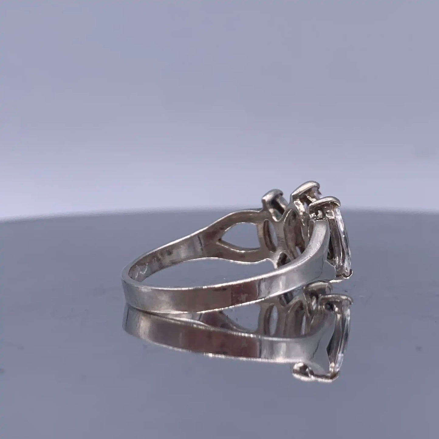 Vintage Sterling-Silver Three-Stone Ring - Marquise Cut Cubic Zirconia - Hand-Me-Diamonds