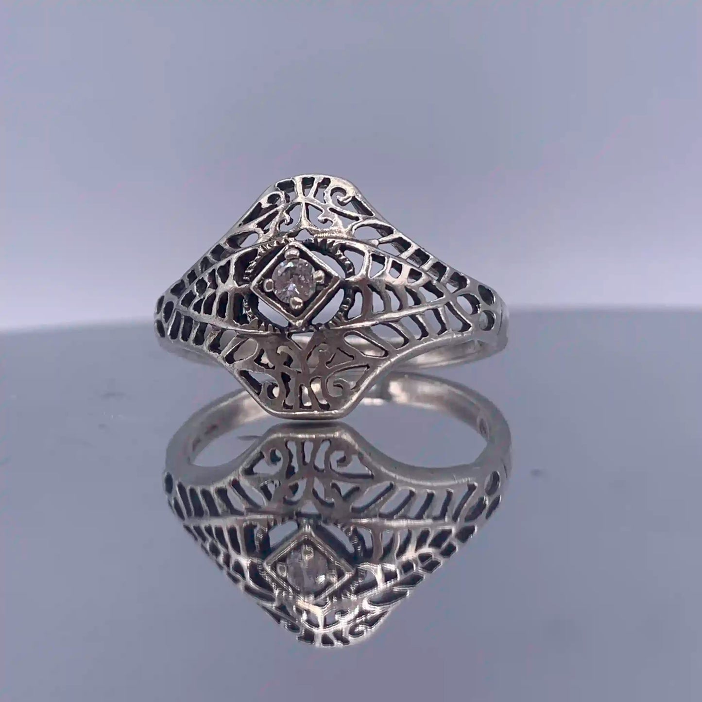 Vintage Sterling Silver-Open-Work Ring - Hand-Me-Diamonds