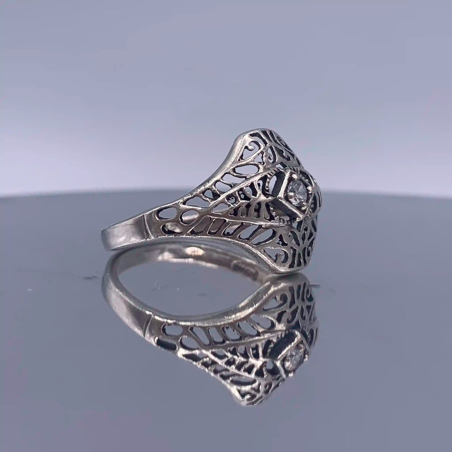 Vintage Sterling Silver-Open-Work Ring - Hand-Me-Diamonds