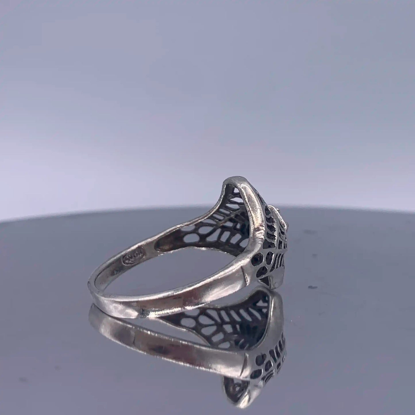Vintage Sterling Silver-Open-Work Ring - Hand-Me-Diamonds