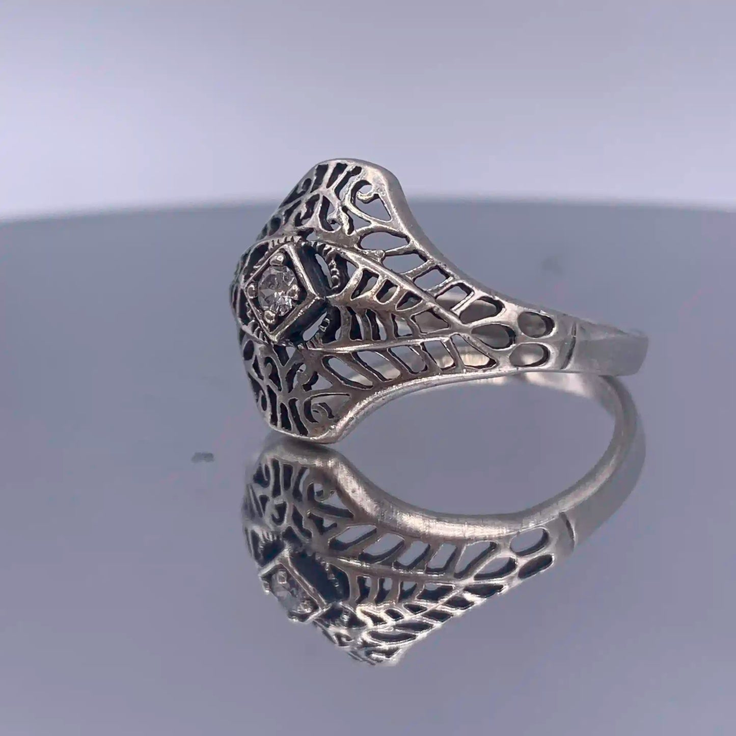 Vintage Sterling Silver-Open-Work Ring - Hand-Me-Diamonds