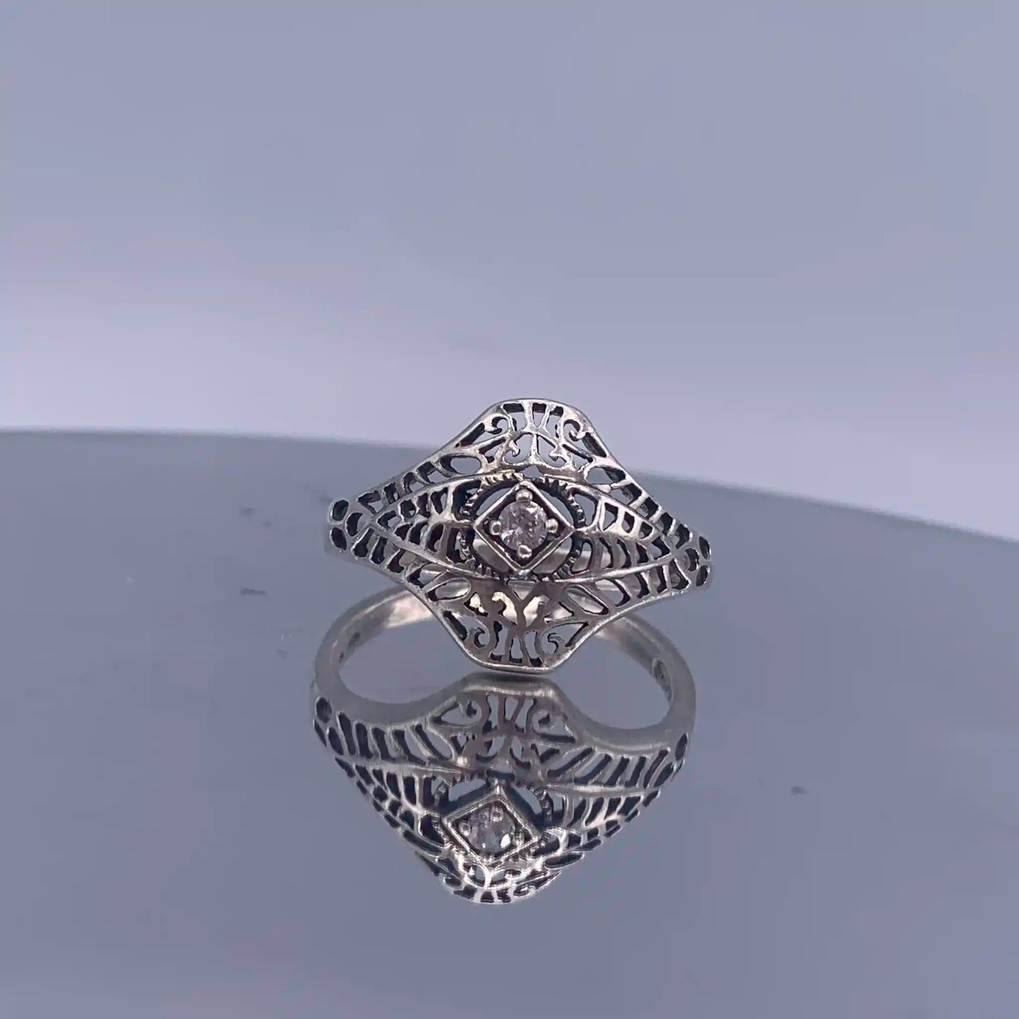 Vintage Sterling Silver-Open-Work Ring - Hand-Me-Diamonds