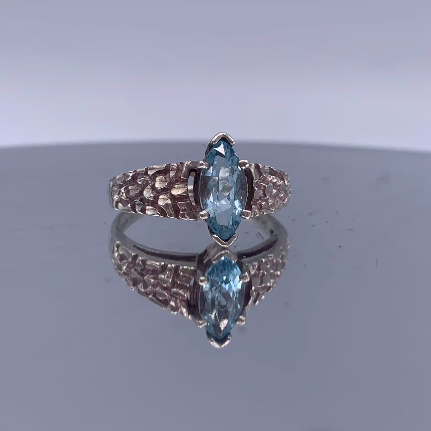 Vintage Swiss-Blue Topaz Sterling Silver Ring - Hand-Me-Diamonds