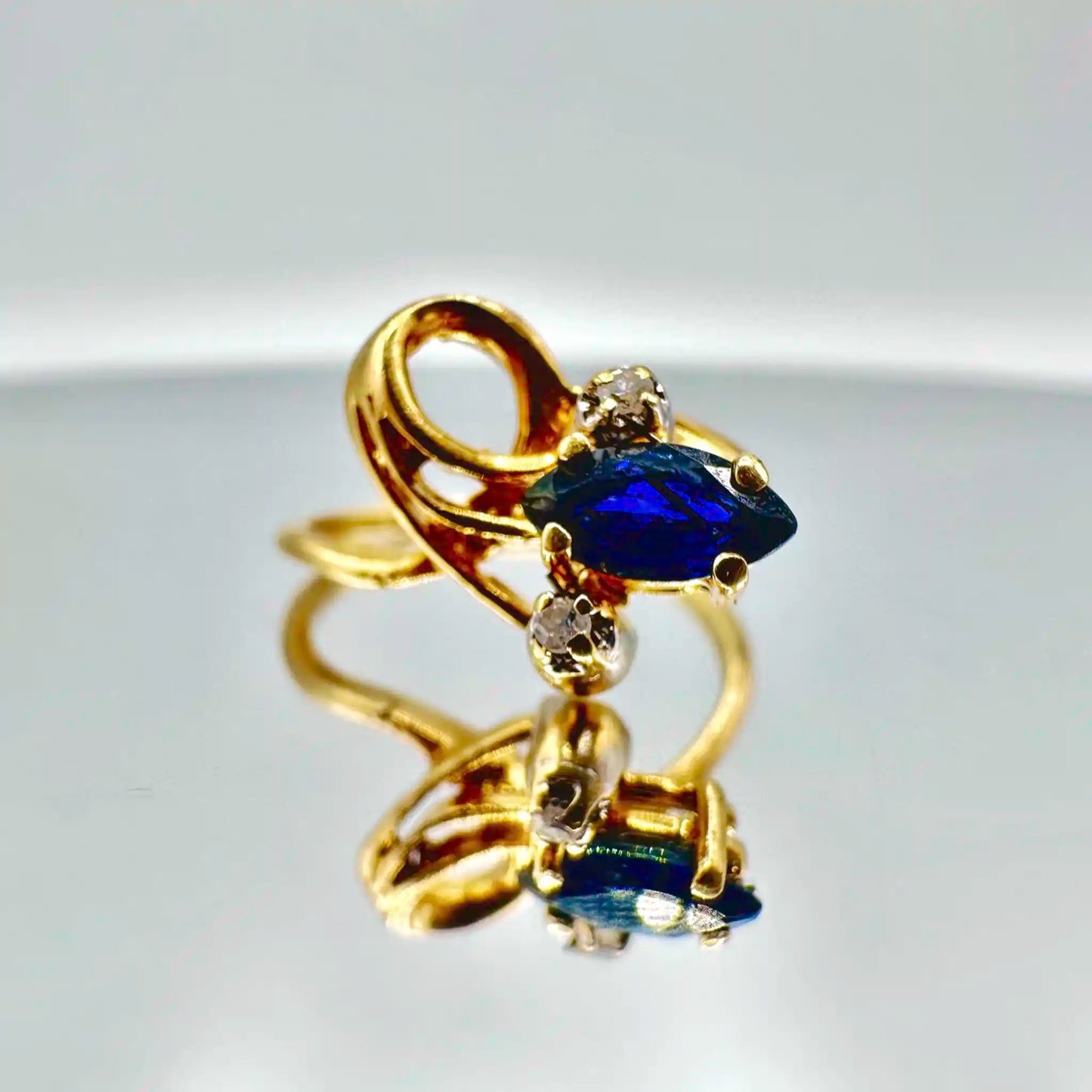 Vintage Corkscrew-Sapphire and Diamond Solid 10k Gold Ring - Hand-Me-Diamonds