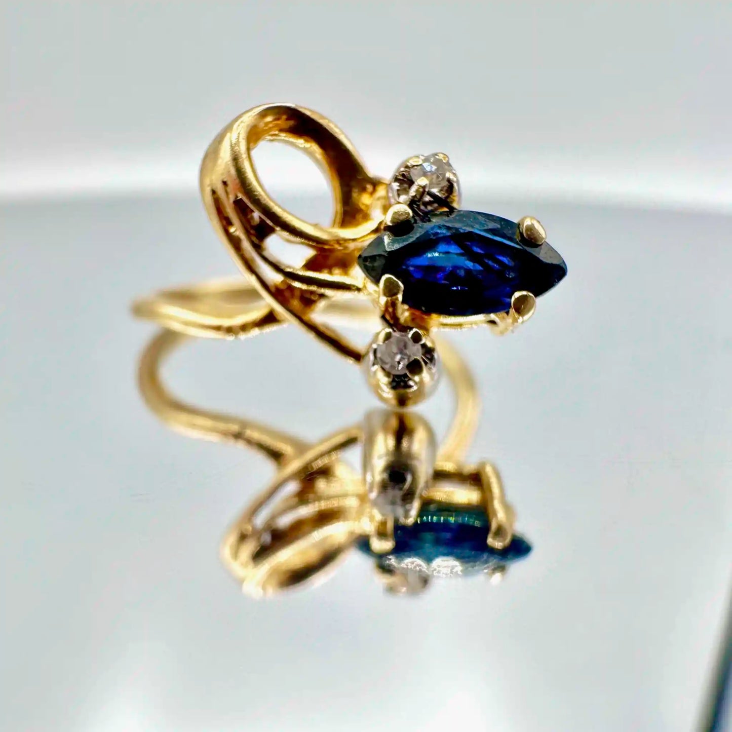 Vintage Corkscrew-Sapphire and Diamond Solid 10k Gold Ring - Hand-Me-Diamonds
