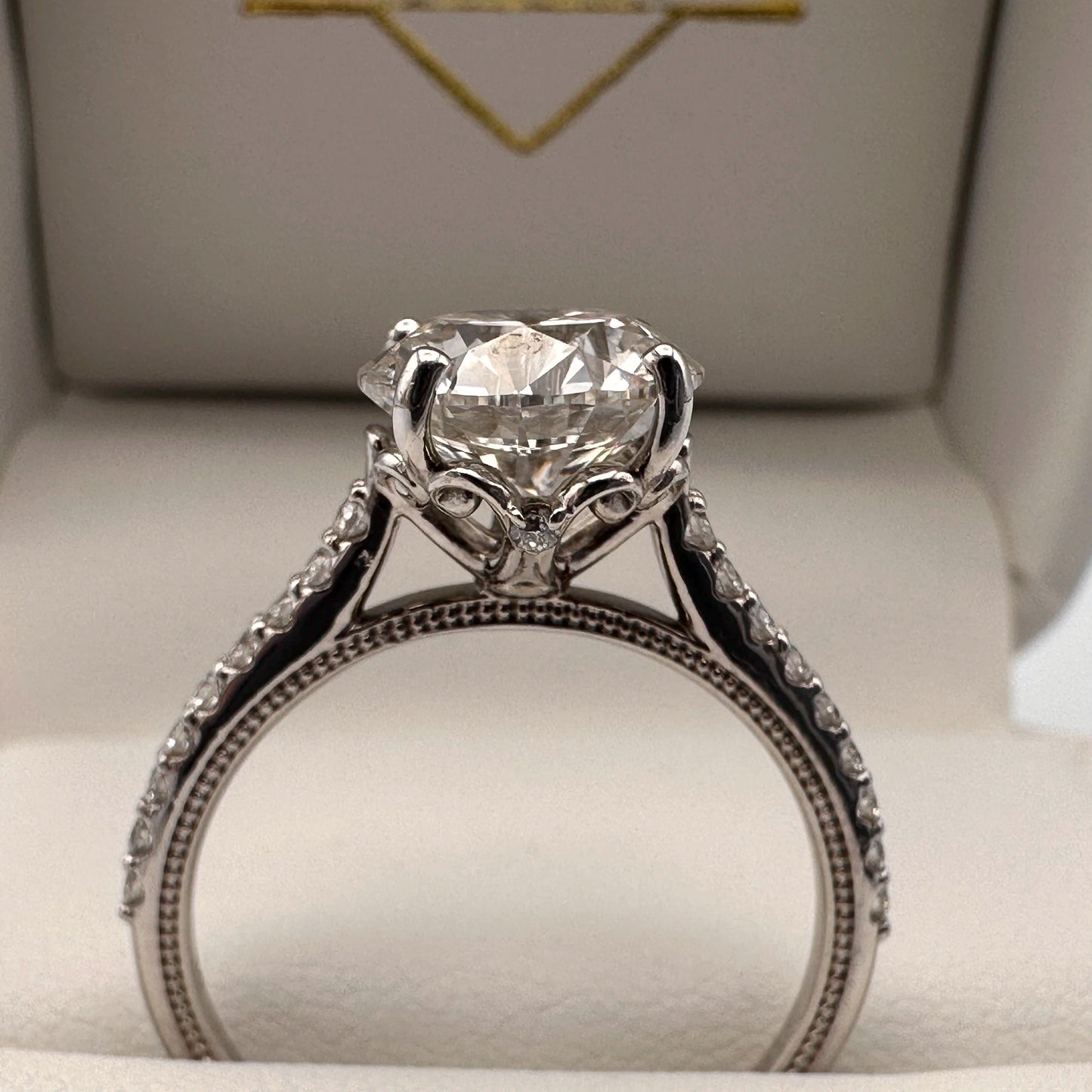 14K White Gold Cushion Modified 2.6 TCW Diamond Engagement Ring IGI LG516260545 - Hand-Me-Diamonds