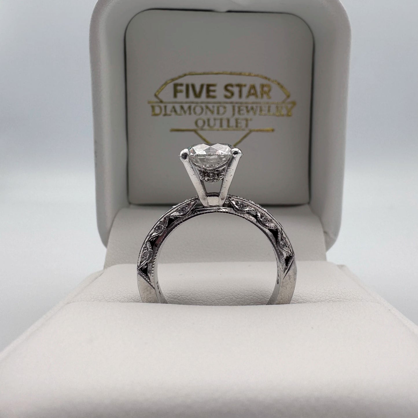 Round 2.67ct Center F VS1 18K White Gold Rhodium-plated Size 6 Engagement Ring IGI LG589305268