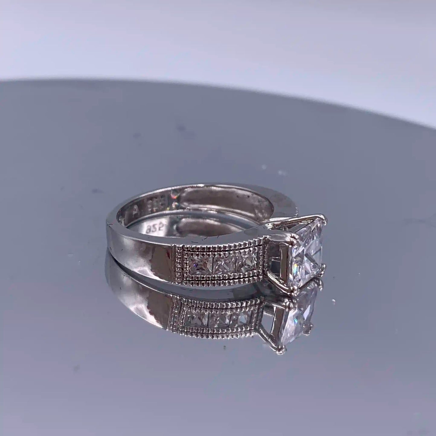 Vintage Sterling-Silver Princess Cut Cubic Zirconia Engagement Ring - Hand-Me-Diamonds