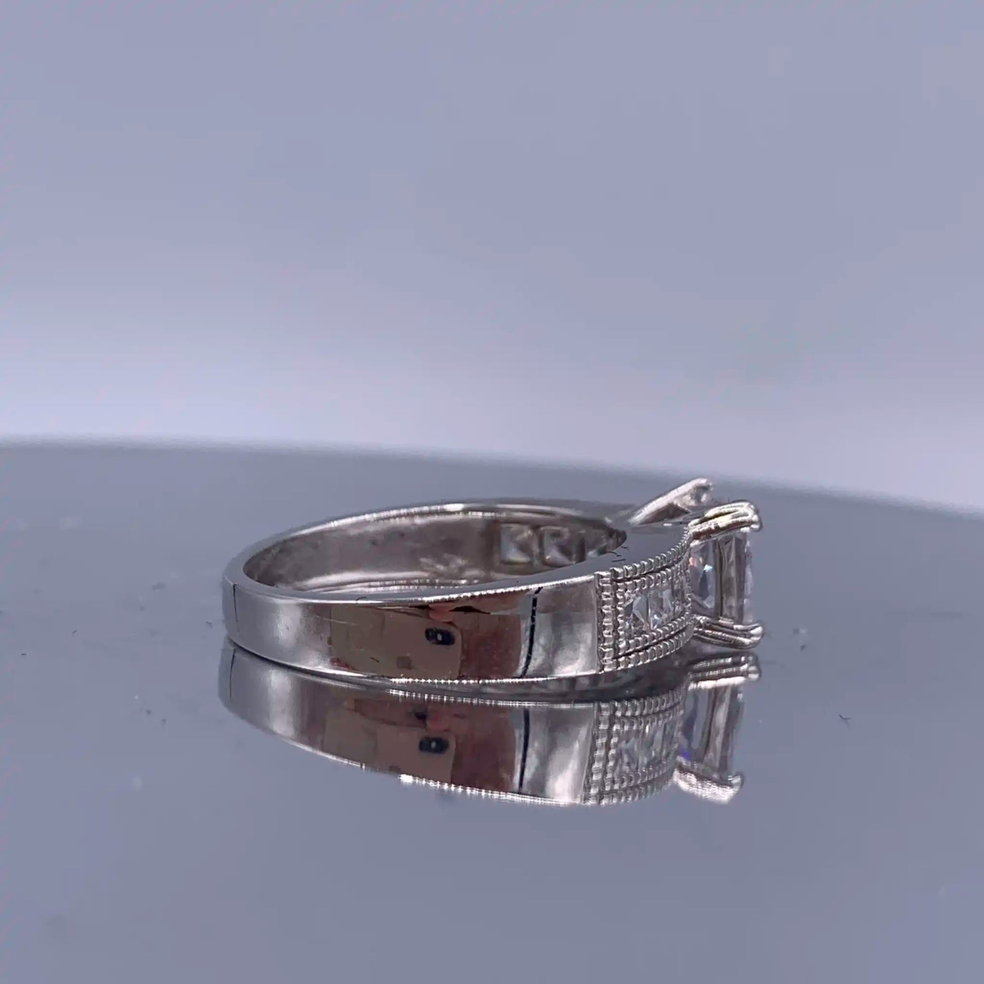 Vintage Sterling-Silver Princess Cut Cubic Zirconia Engagement Ring - Hand-Me-Diamonds
