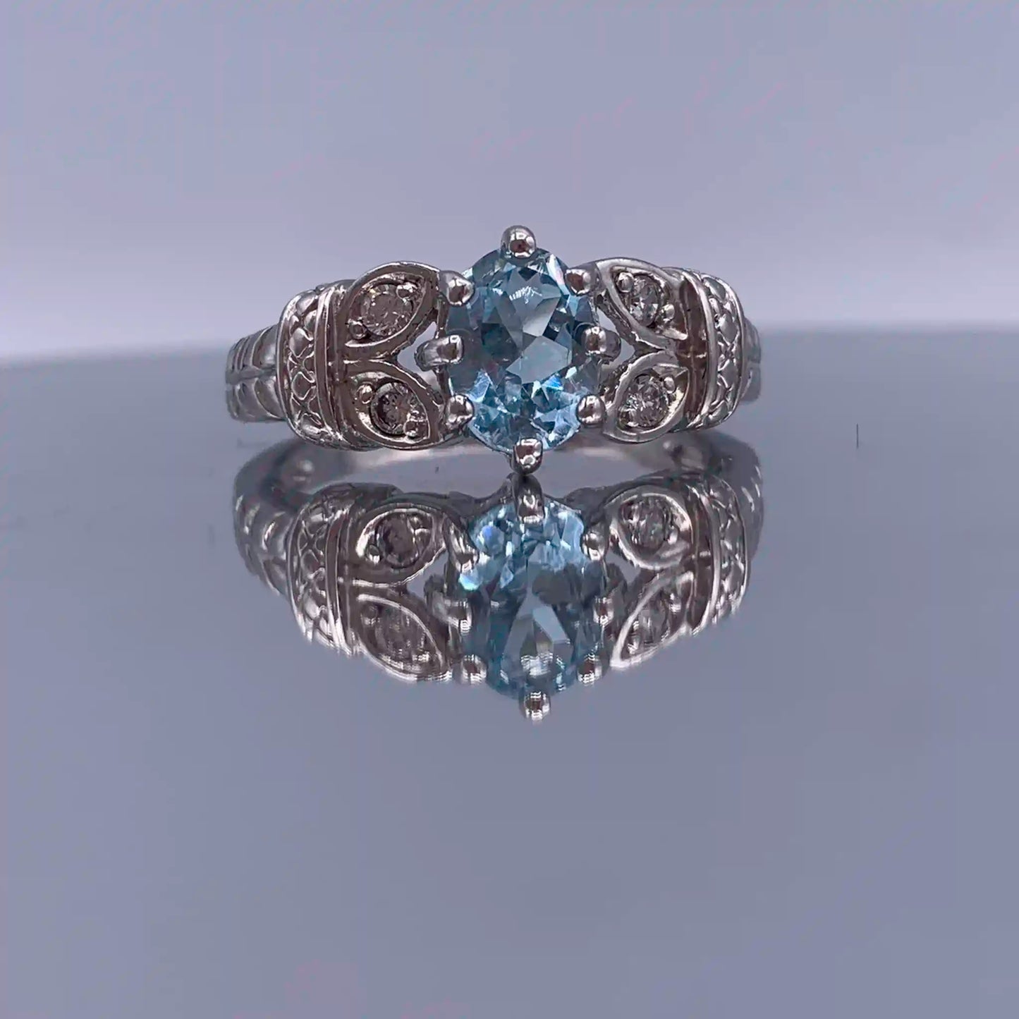 Vintage Open-Work-Sterling Silver Swiss Blue Topaz Ring - Hand-Me-Diamonds