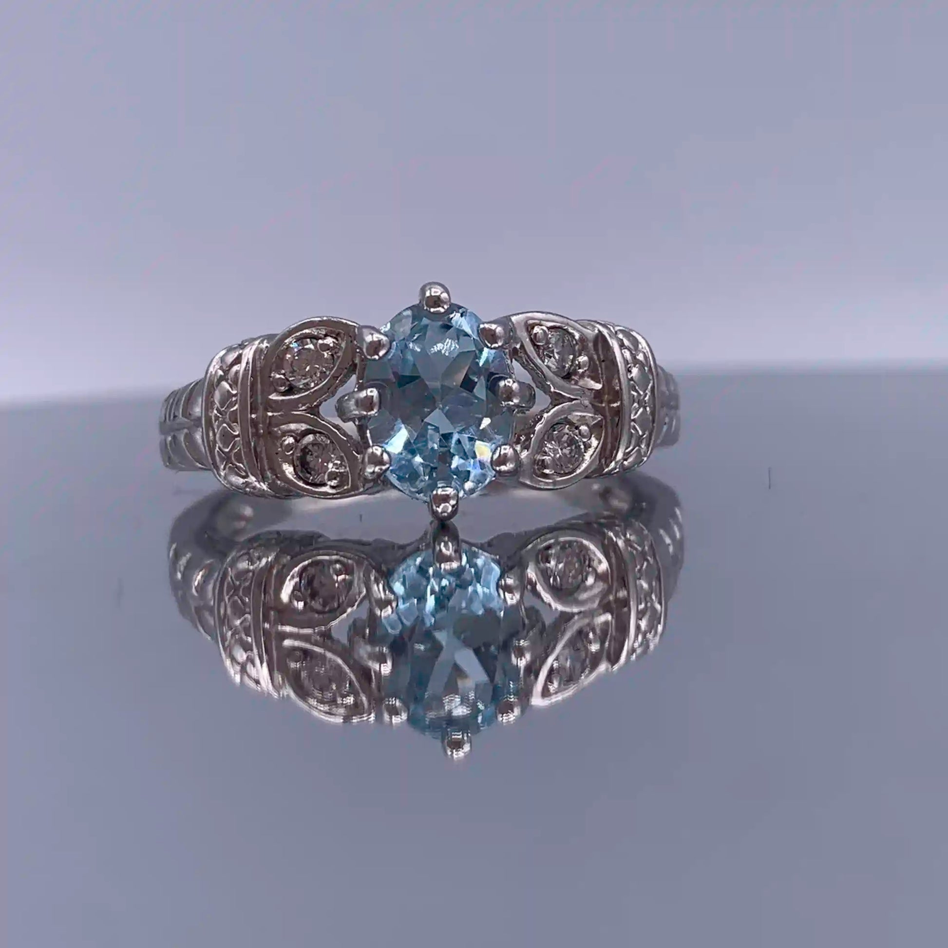 Vintage Open-Work-Sterling Silver Swiss Blue Topaz Ring - Hand-Me-Diamonds