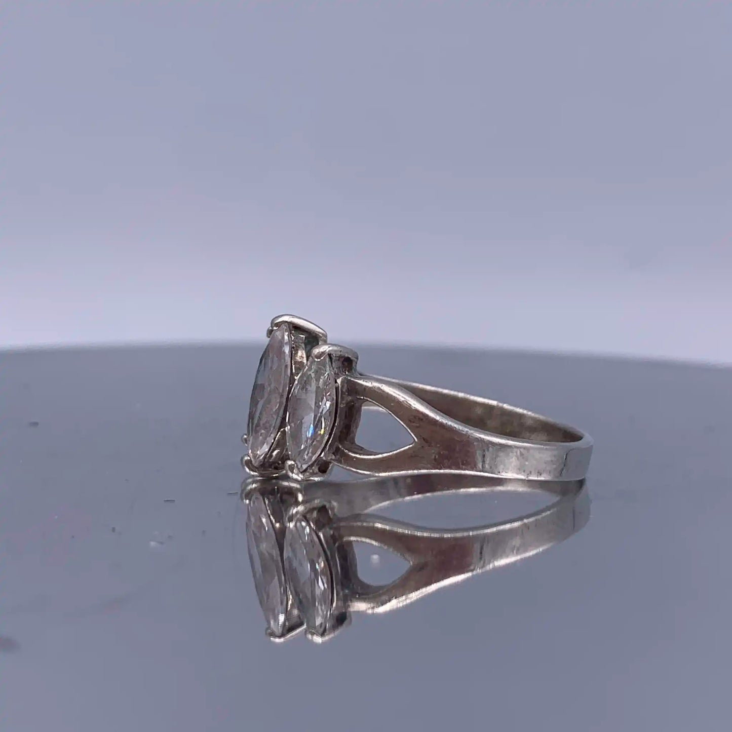 Vintage Sterling-Silver Three-Stone Ring - Marquise Cut Cubic Zirconia - Hand-Me-Diamonds