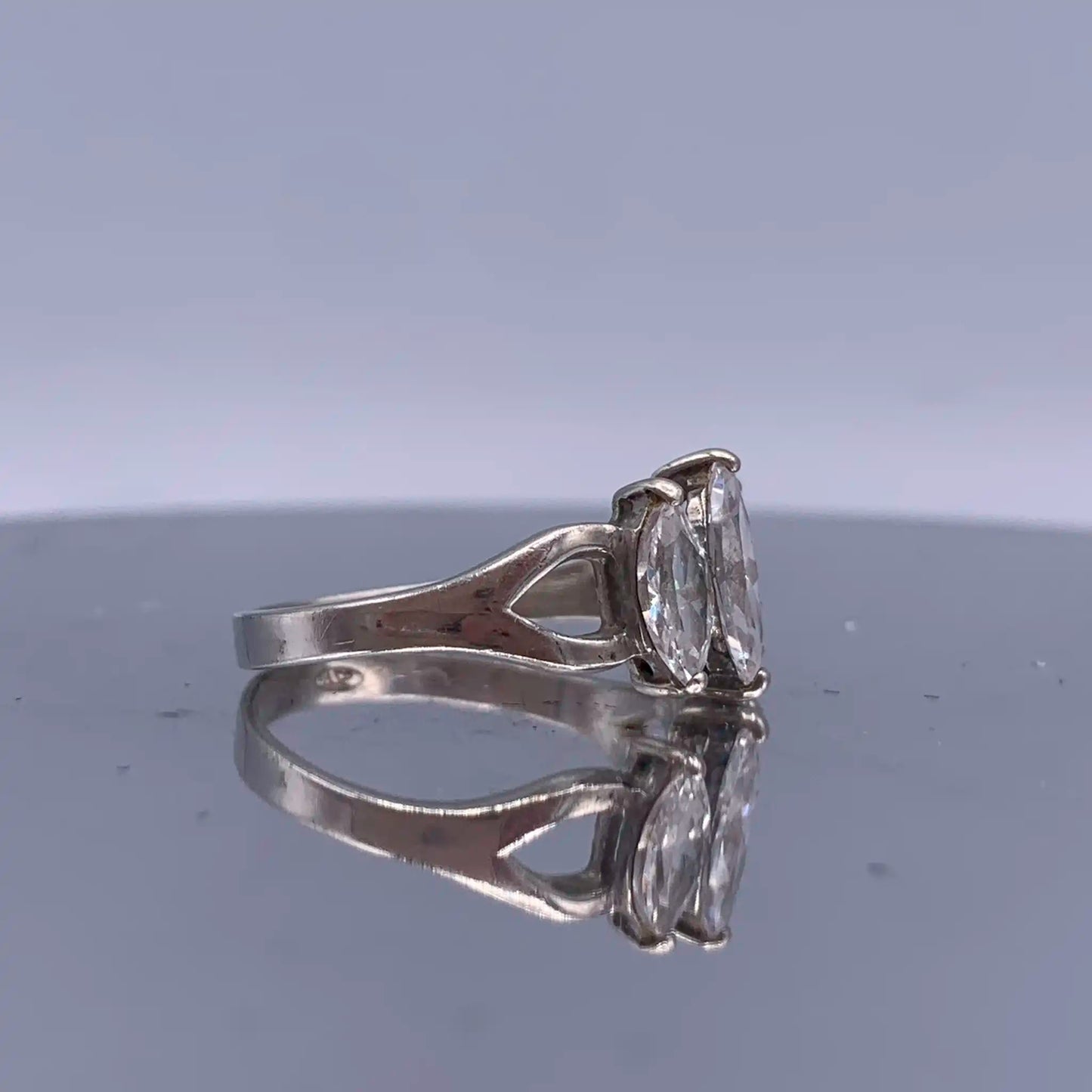 Vintage Sterling-Silver Three-Stone Ring - Marquise Cut Cubic Zirconia - Hand-Me-Diamonds