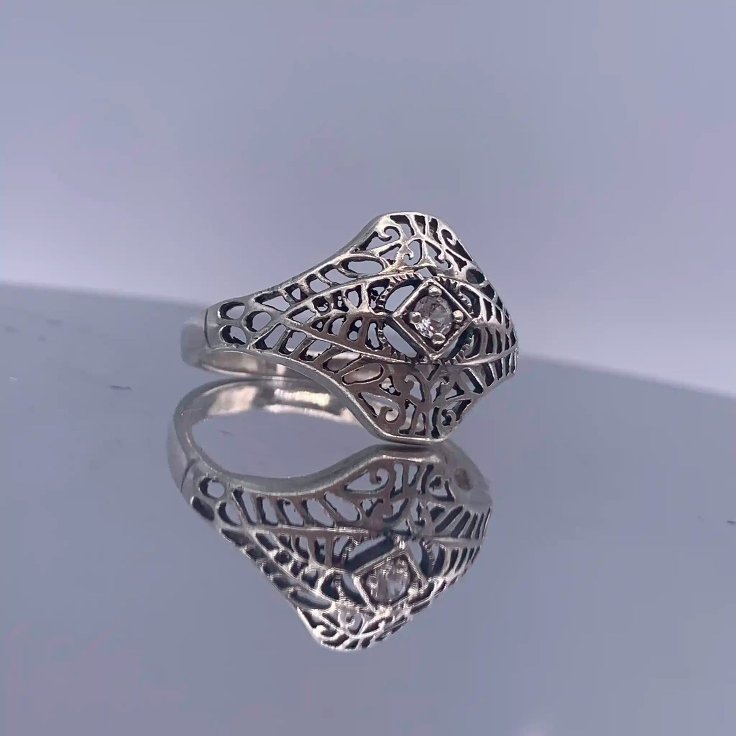 Vintage Sterling Silver-Open-Work Ring - Hand-Me-Diamonds