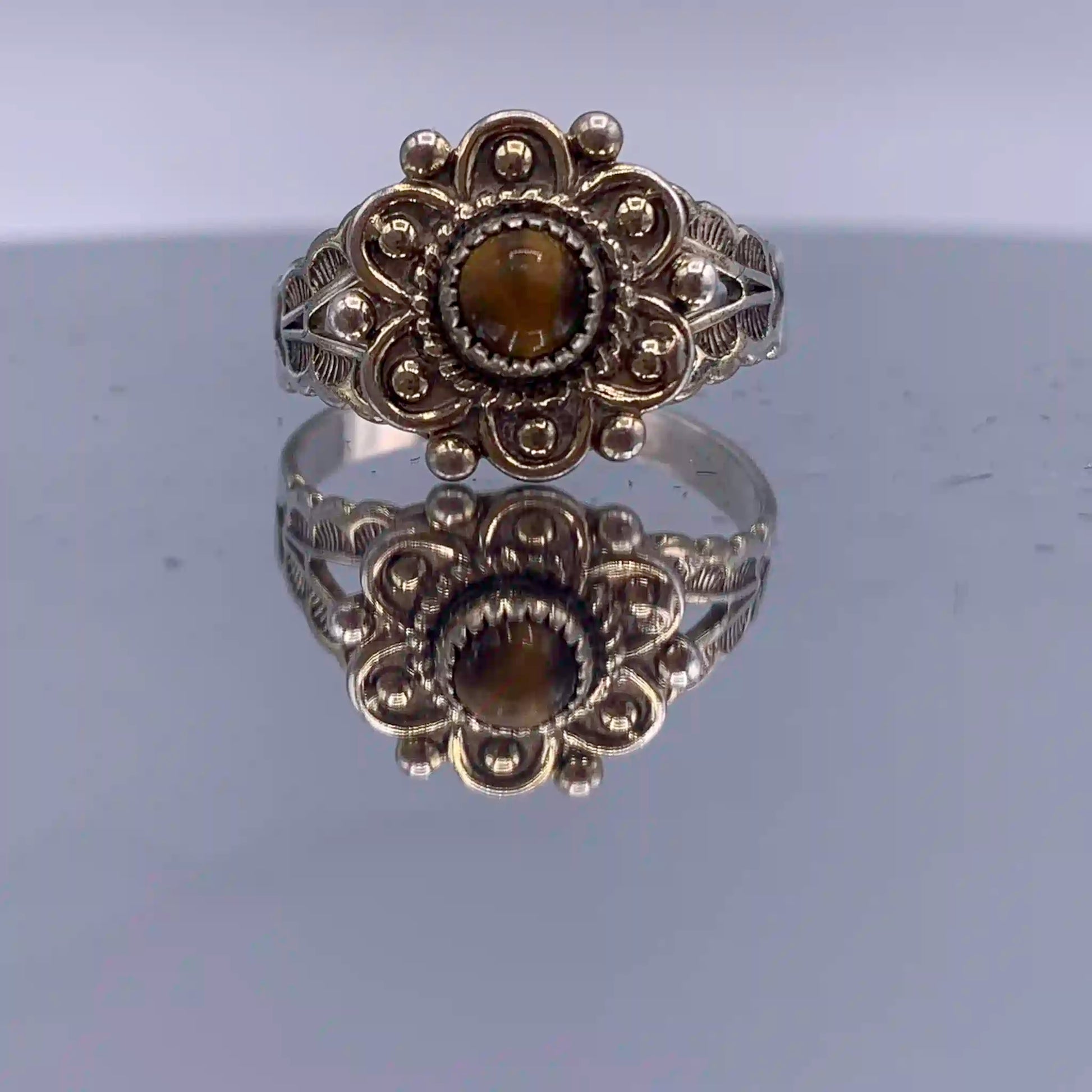 Vintage Sterling-Silver Tiger's Eye Ring - Hand-Me-Diamonds