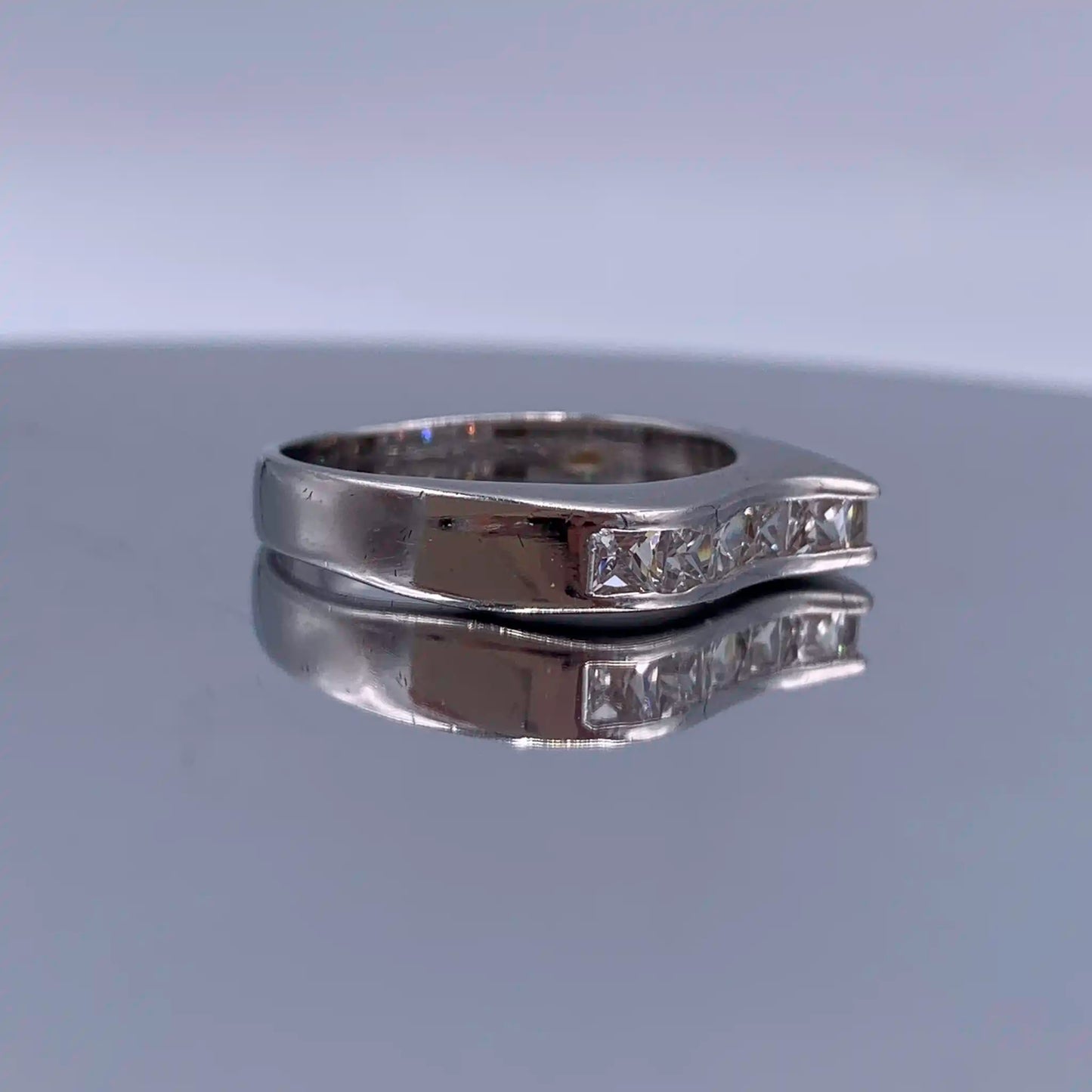 Vintage Sterling-Silver Wedding Band w/ Channel Set Princess Cut Cubic Zirconia - Hand-Me-Diamonds