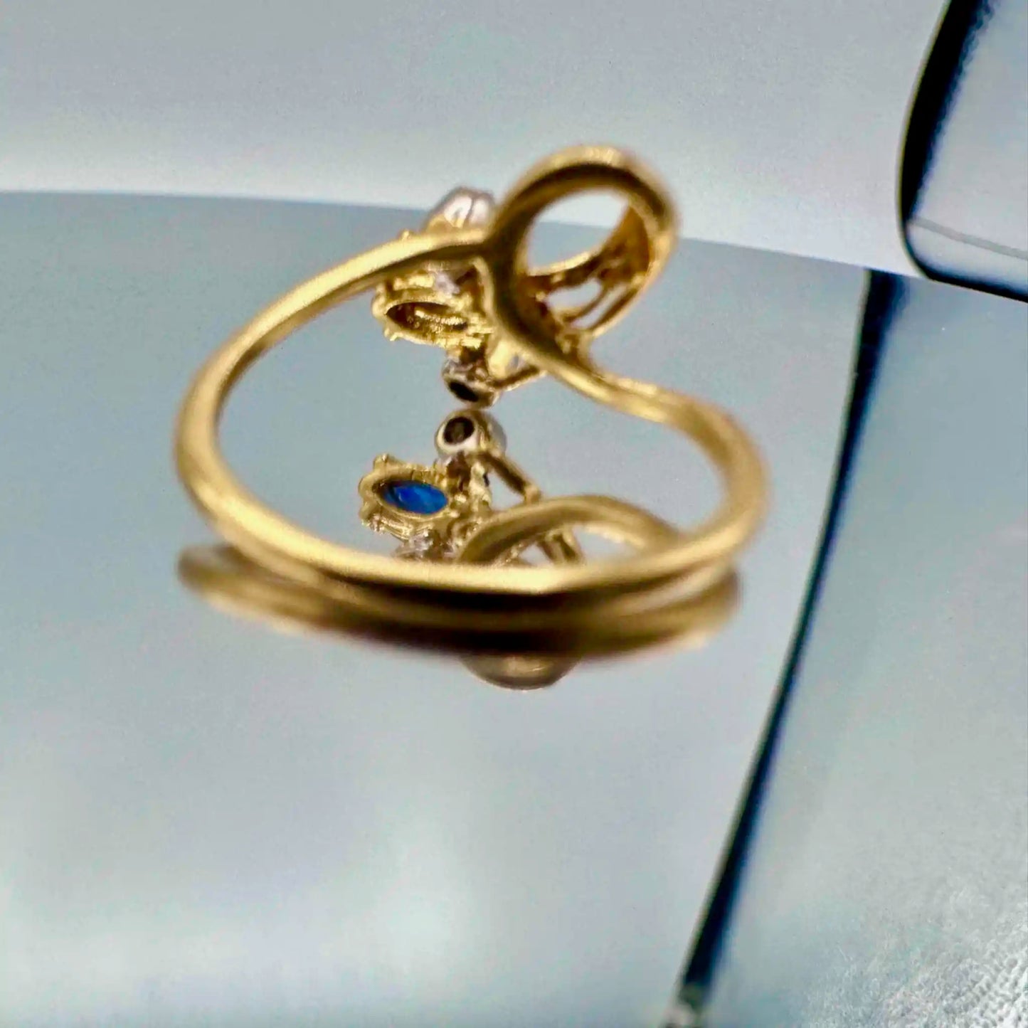 Vintage Corkscrew-Sapphire and Diamond Solid 10k Gold Ring - Hand-Me-Diamonds